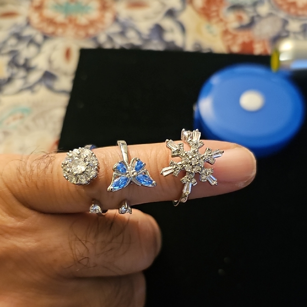 Silver and Blue Crystal Ring Set